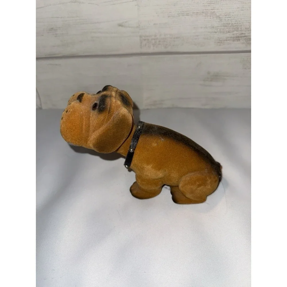 Vintage Flocked Bulldog Bobblehead Nodder Brown Black Rare Dashboard Dog‎